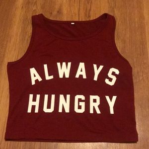 Wine red “ALWAYS HUNGRY” crop top (Small)